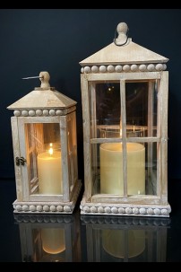 SET OF 2 WOOD LANTERNS WITH BEADED DETAIL [479383] SHIP PALLET ONLY